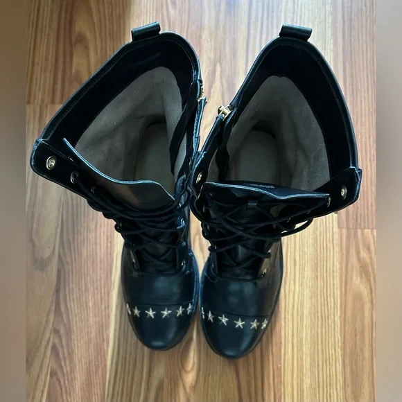 Michael Kors Cody Star Studded Black Leather Combat Boots Size 8 - Picture 3 of 10